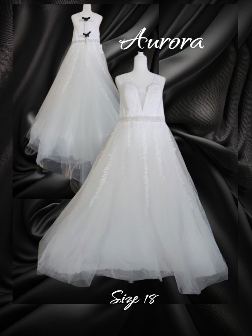 Aurora White Lace Wedding Dress with Beaded Waist Size 18 Length 59 "